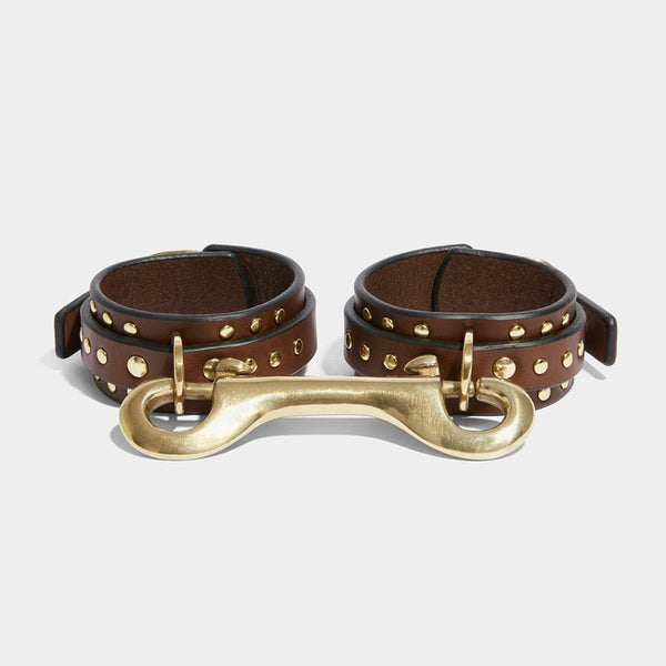 Clearance online - Brown leather cuffs & Two Brown Collars Set (EK525)